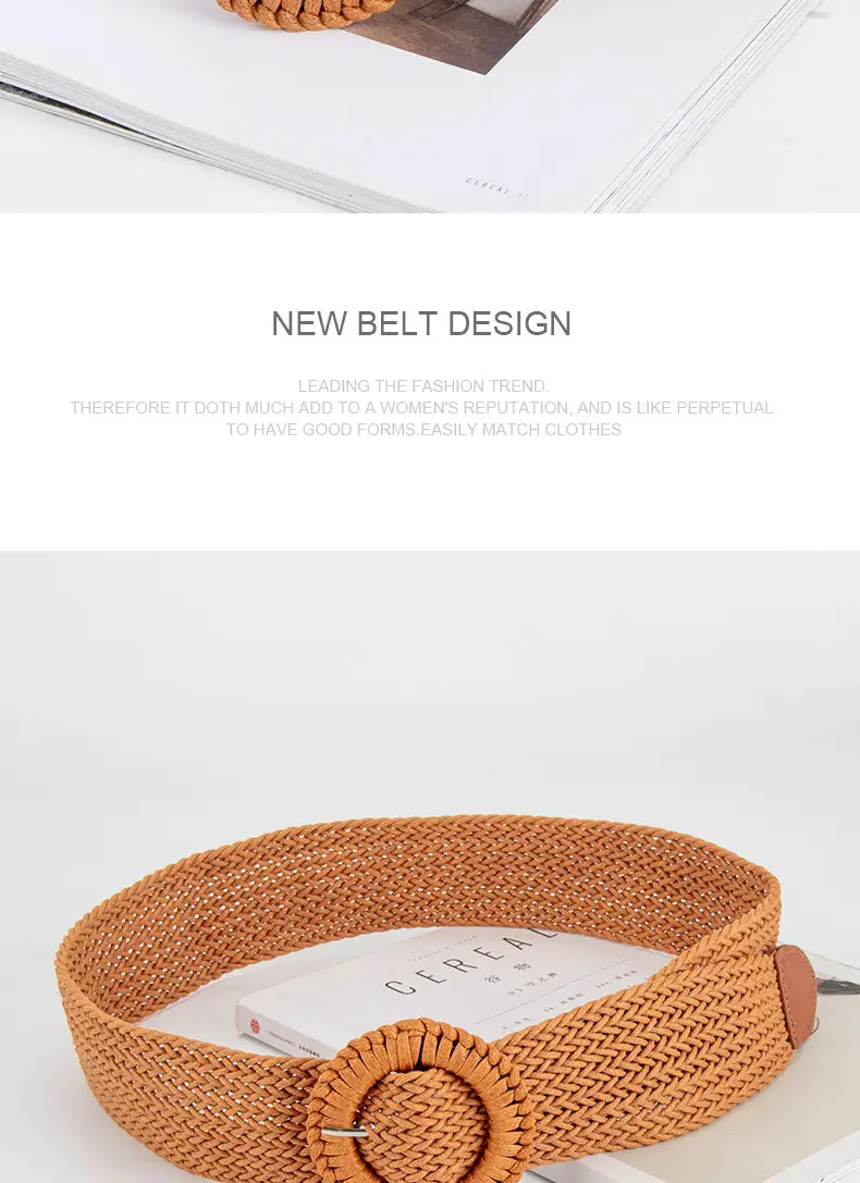 Women's Woven Belt with Round Buckle Brown — feature 11