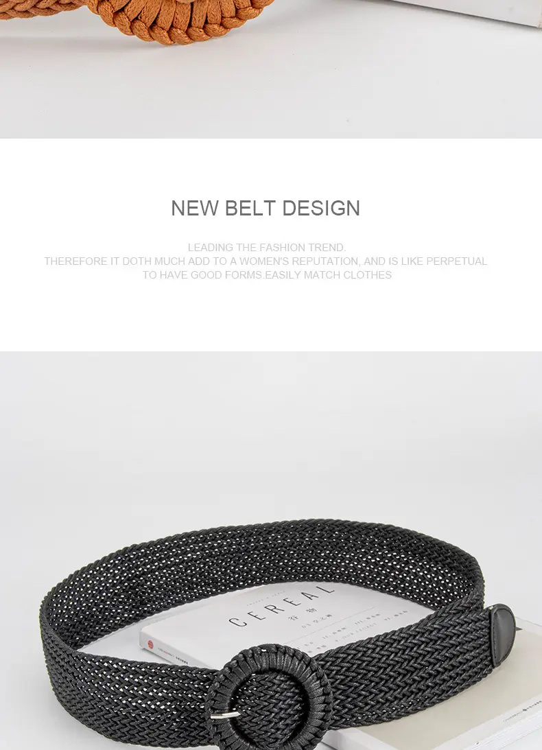 Women's Woven Belt with Round Buckle Brown — feature 13