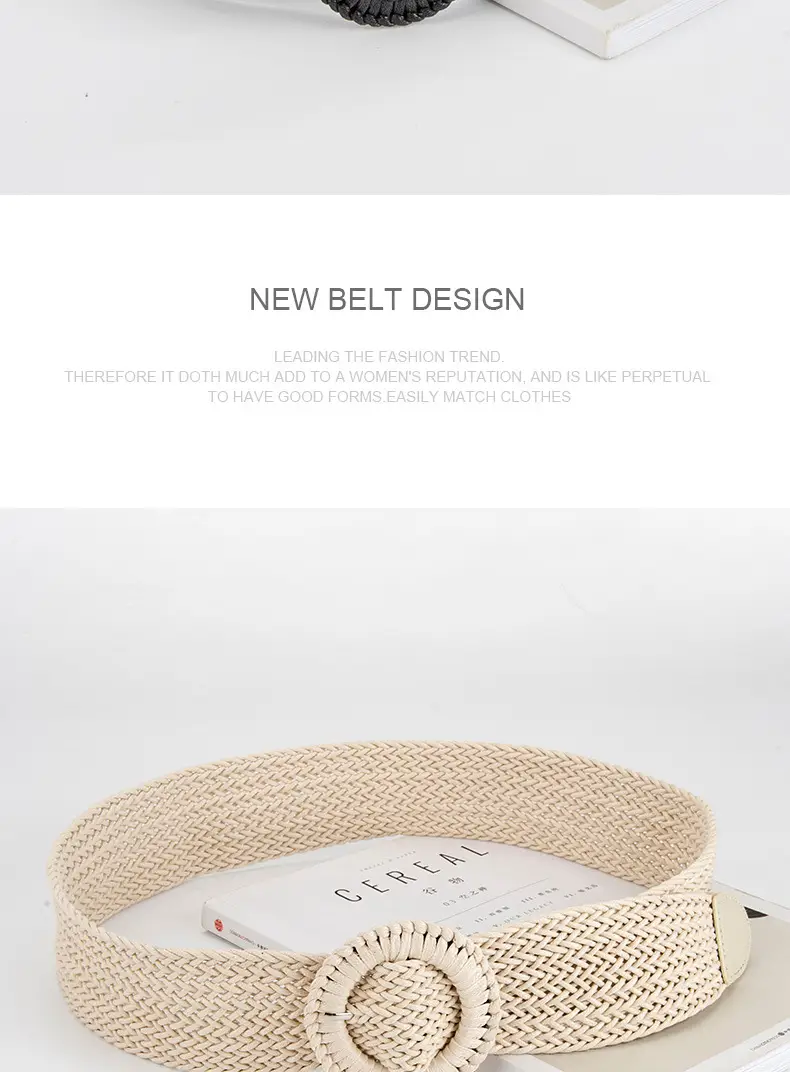 Women's Woven Belt with Round Buckle Brown — feature 14
