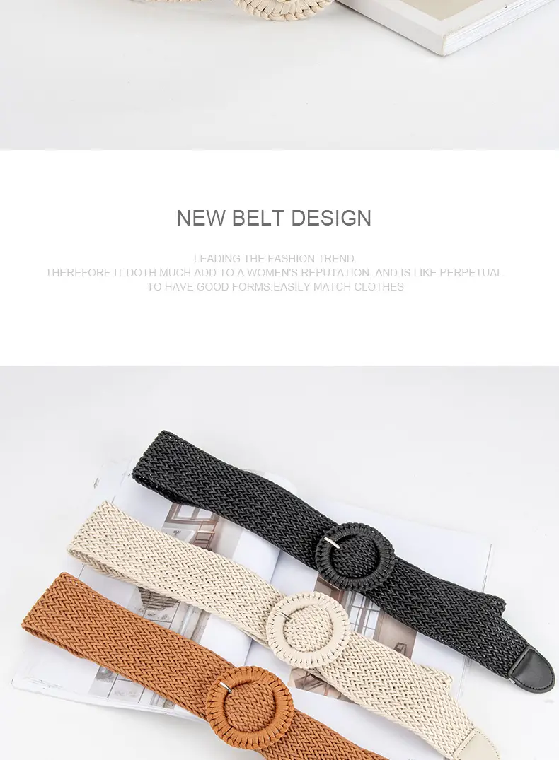 Women's Woven Belt with Round Buckle Brown — feature 15
