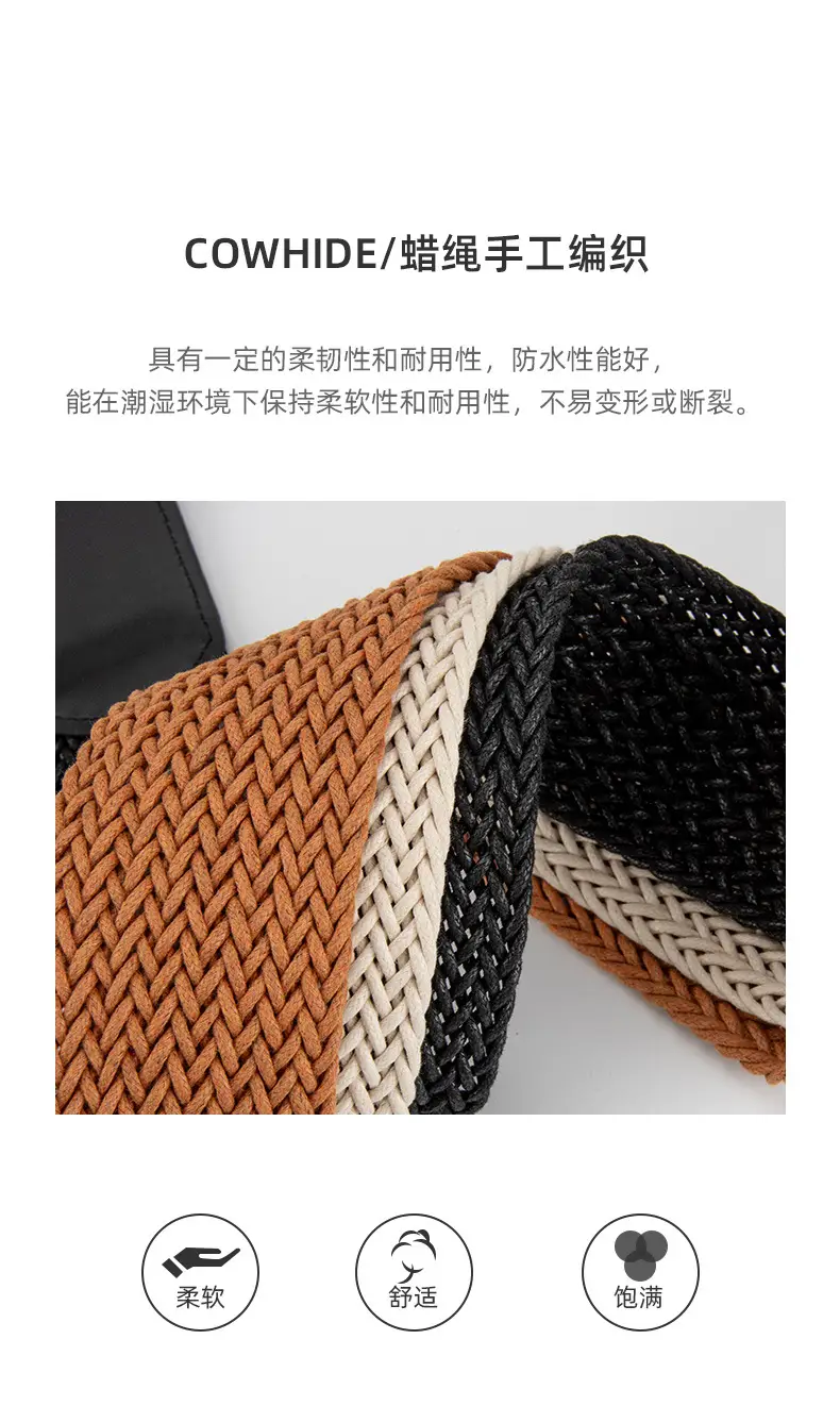 Women's Woven Belt with Round Buckle Brown — feature 5
