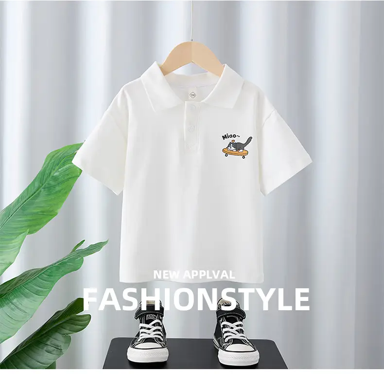 Boys Pure Cotton Lapel Top Shirt White Summer 2025 — feature 1