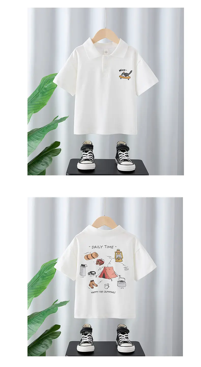 Boys Pure Cotton Lapel Top Shirt White Summer 2025 — feature 4