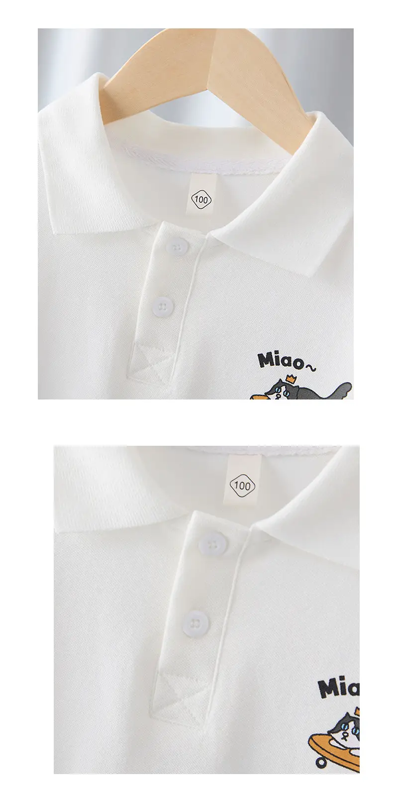 Boys Pure Cotton Lapel Top Shirt White Summer 2025 — feature 5