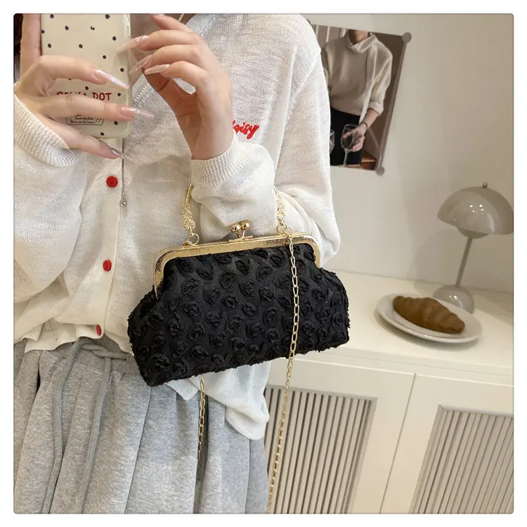 White Textured Clip Chain Crossbody Bag for Women — feature 17