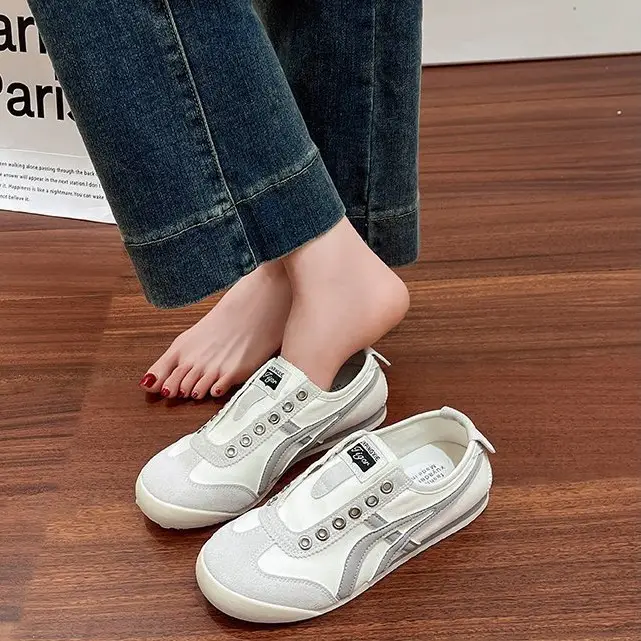 Flat-Soled Moral Training Shoes for Women 2025 New Summer Thin Slip-On Casual Shoes Color Matching Sports White Sneakers - Image 6