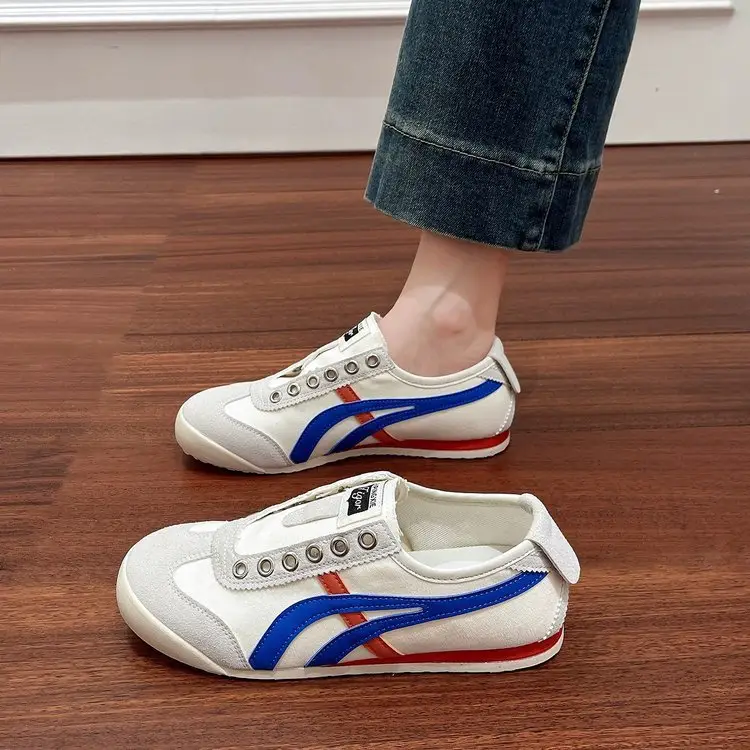 Flat-Soled Moral Training Shoes for Women 2025 New Summer Thin Slip-On Casual Shoes Color Matching Sports White Sneakers — feature 1