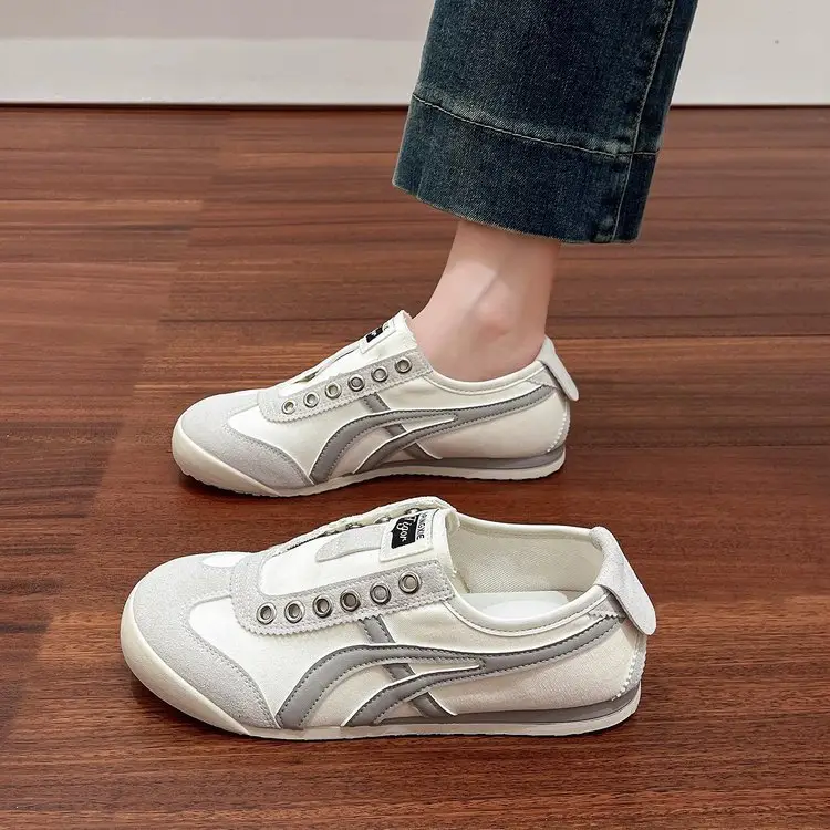 Flat-Soled Moral Training Shoes for Women 2025 New Summer Thin Slip-On Casual Shoes Color Matching Sports White Sneakers — feature 2