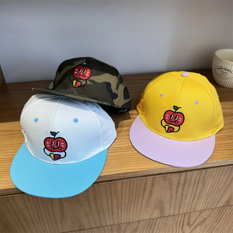 Women Apple Embroidered Baseball Caps Yellow White Blue - Image 4