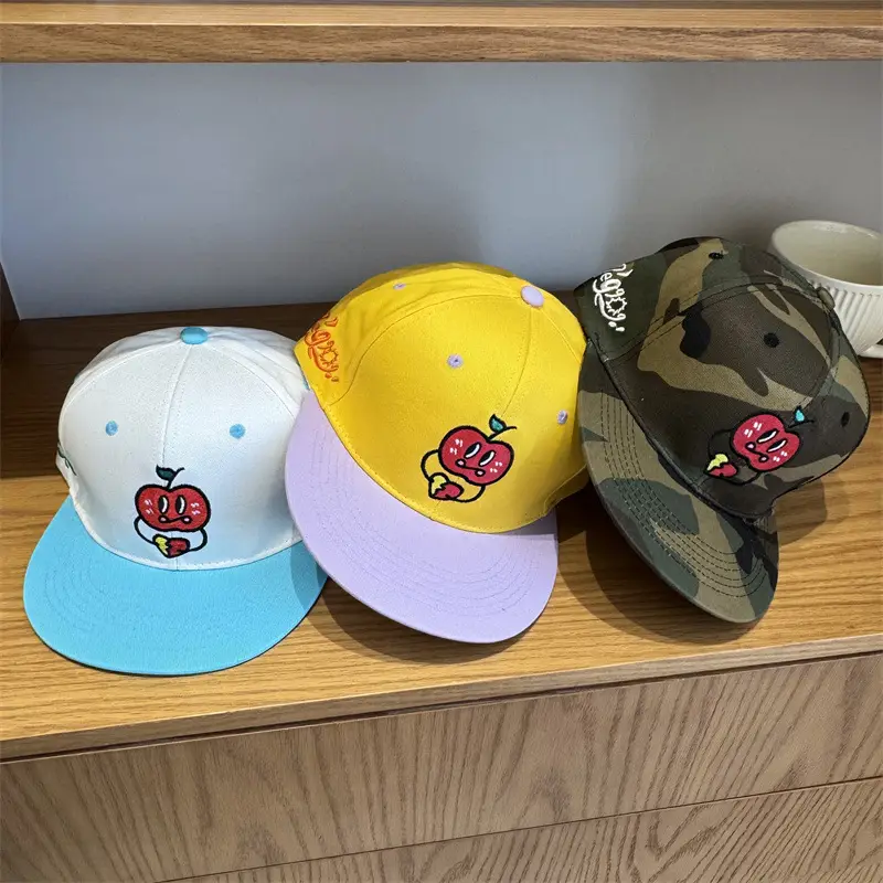 Women Apple Embroidered Baseball Caps Yellow White Blue - Image 5