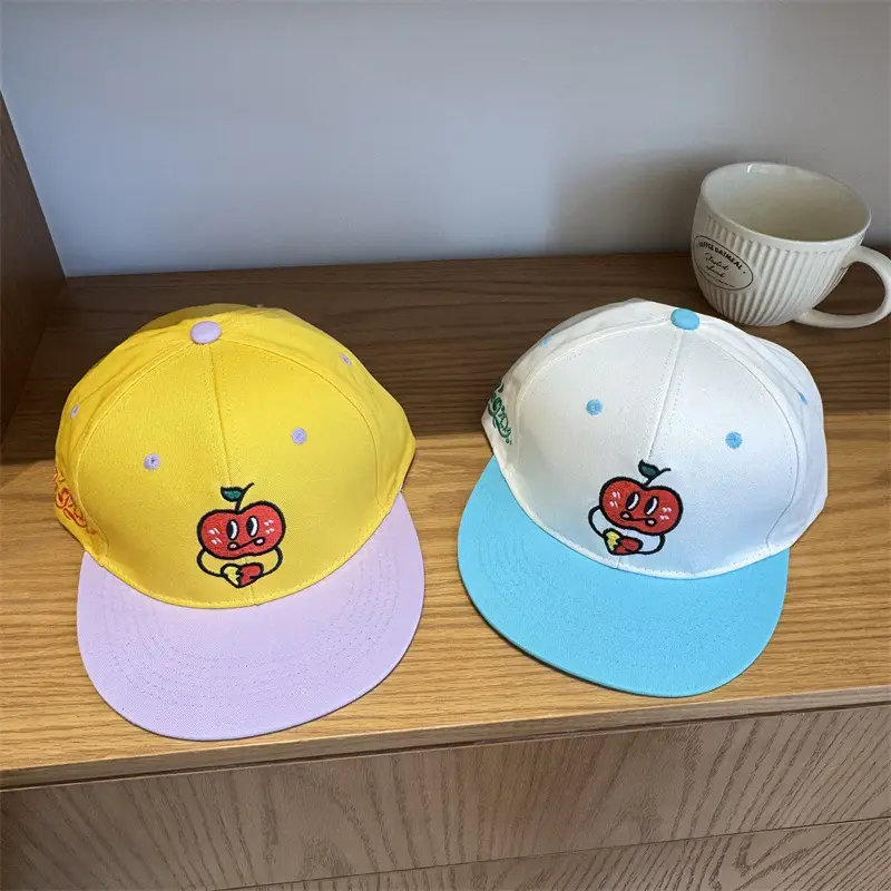 Women Apple Embroidered Baseball Caps Yellow White Blue - Image 8