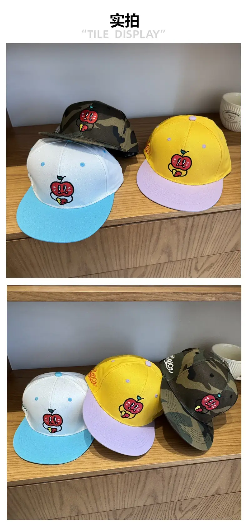 Women Apple Embroidered Baseball Caps Yellow White Blue — feature 2