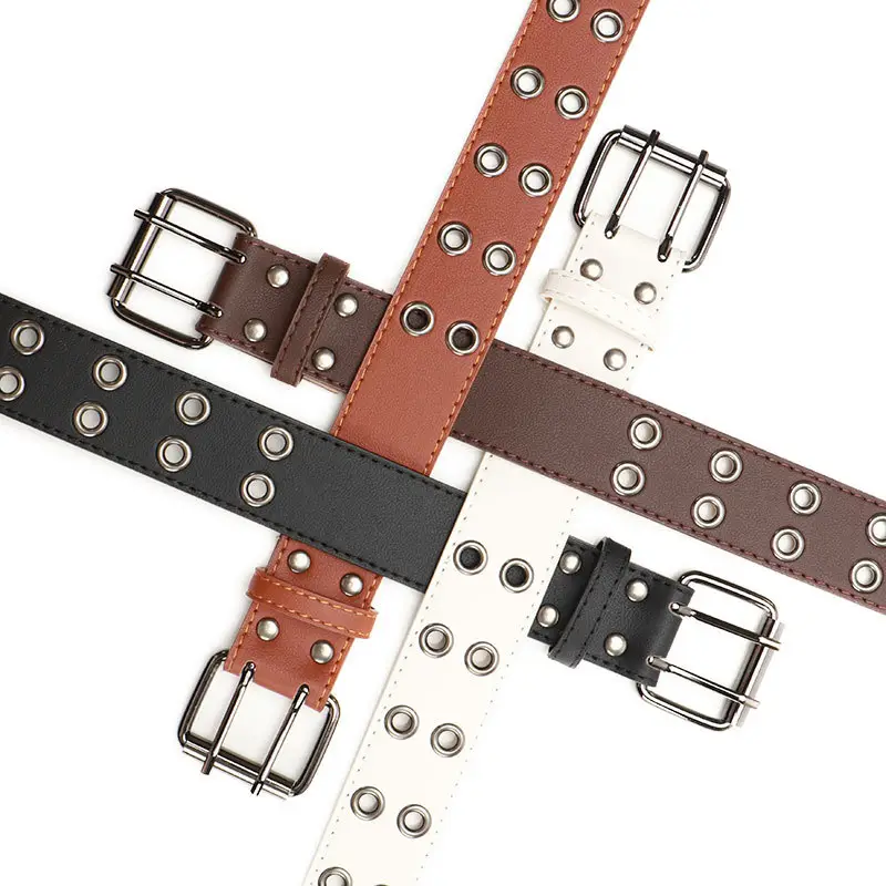 Coffee Metal Double-Pin Buckle Belt for Women