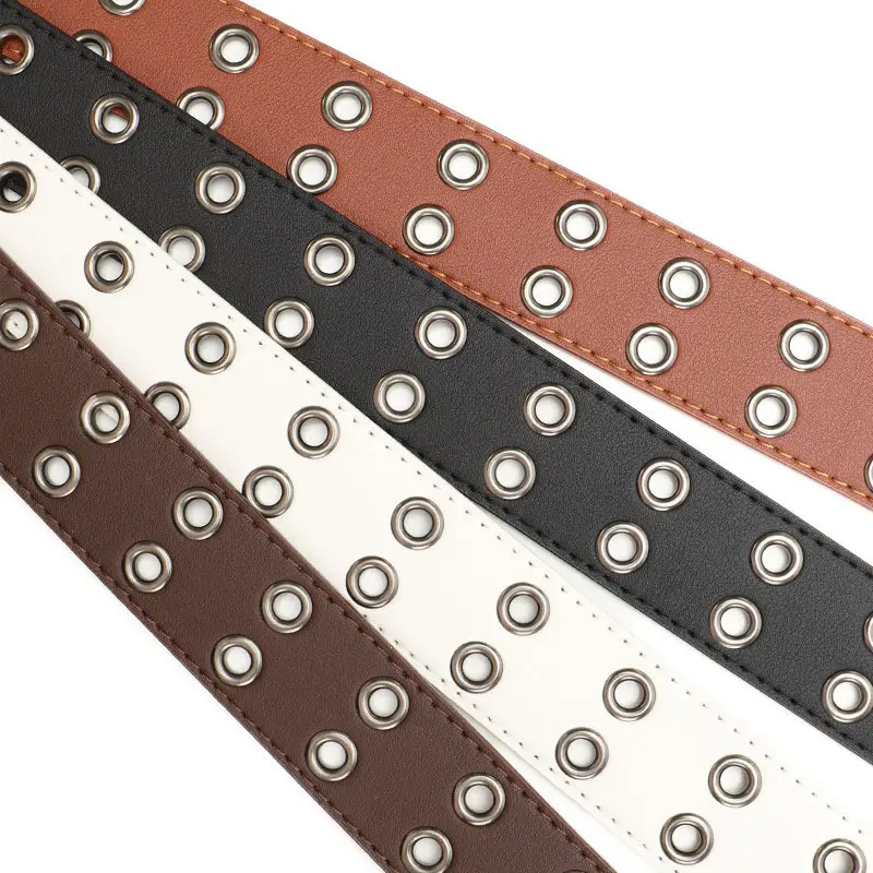 Coffee Metal Double-Pin Buckle Belt for Women