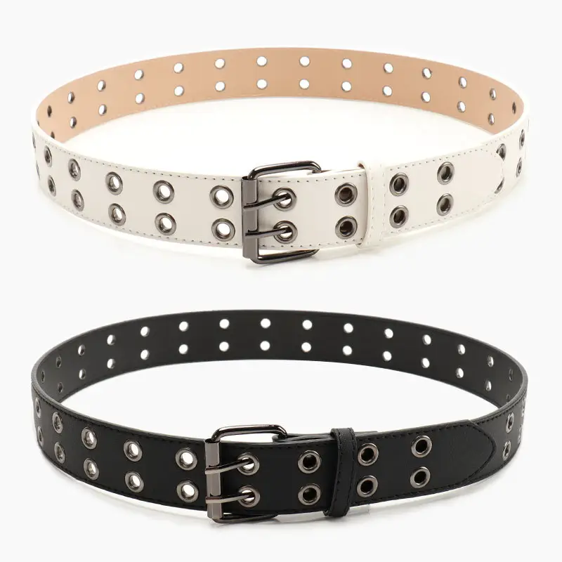 Coffee Metal Double-Pin Buckle Belt for Women