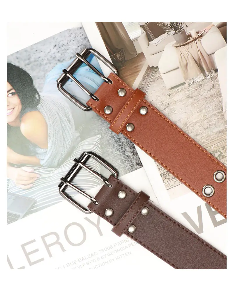 Coffee Metal Double-Pin Buckle Belt for Women — feature 30