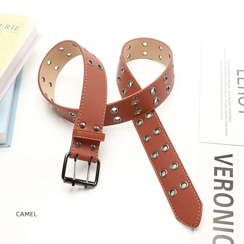Coffee Metal Double-Pin Buckle Belt for Women