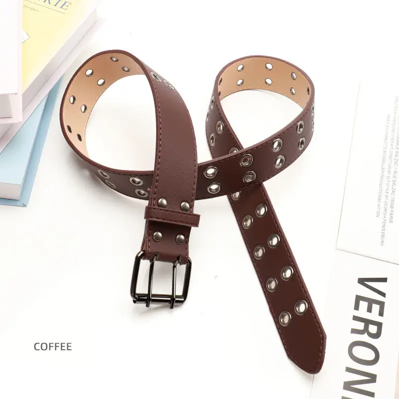 Coffee Metal Double-Pin Buckle Belt for Women
