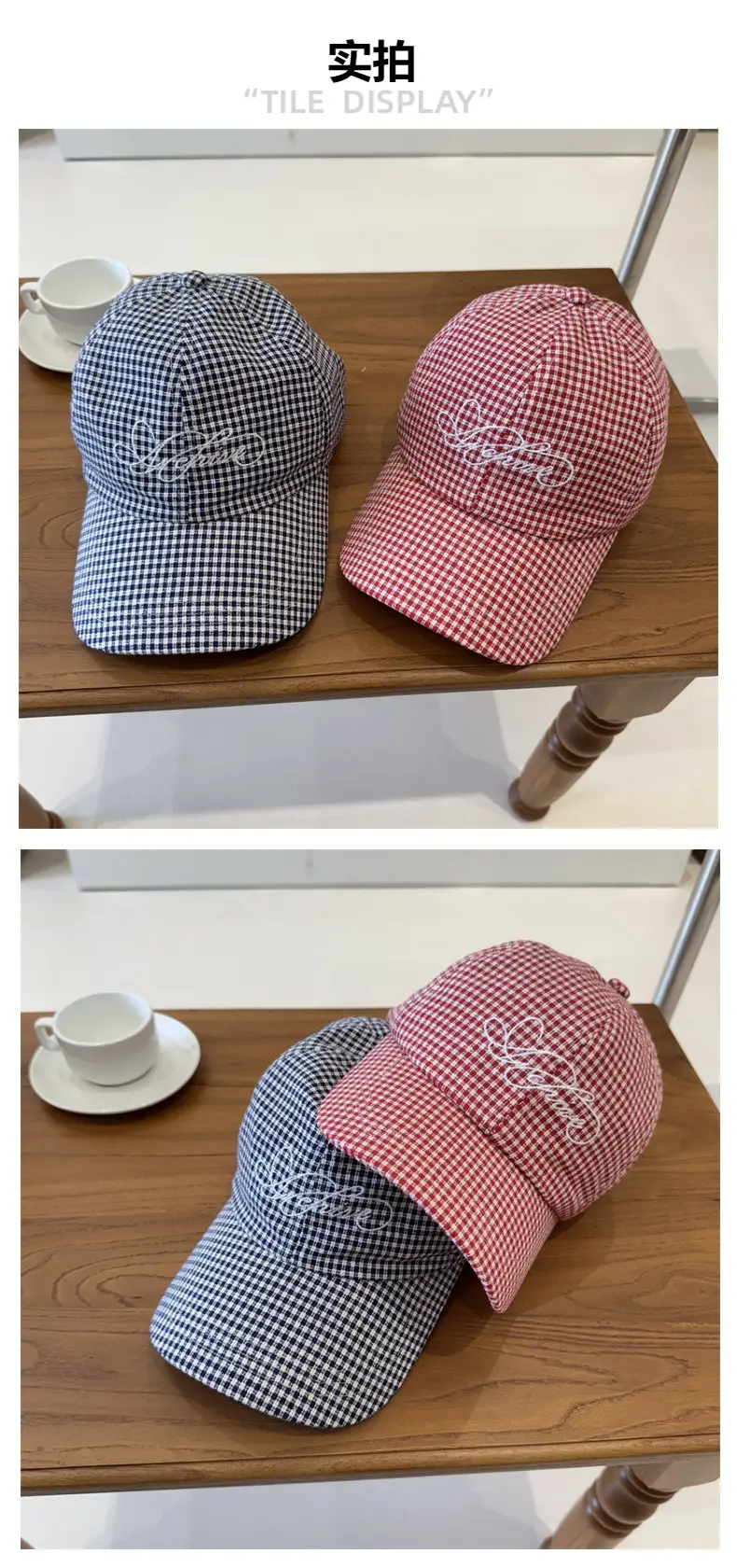 Korean Style Red Checkered Baseball Cap for Men Women — feature 2