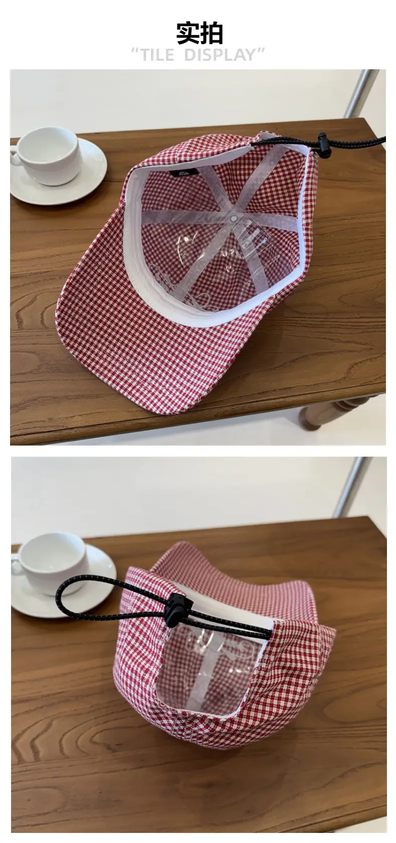 Korean Style Red Checkered Baseball Cap for Men Women — feature 5