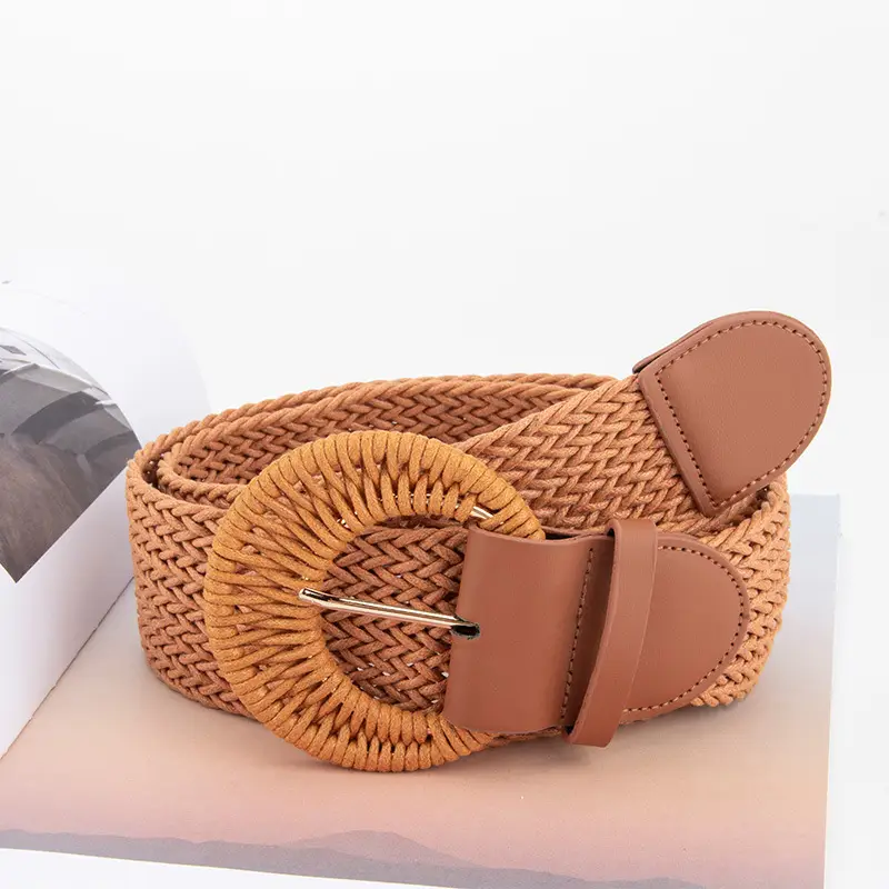 Women's Braided Wide Belt Brown Girdle Strap - Image 6