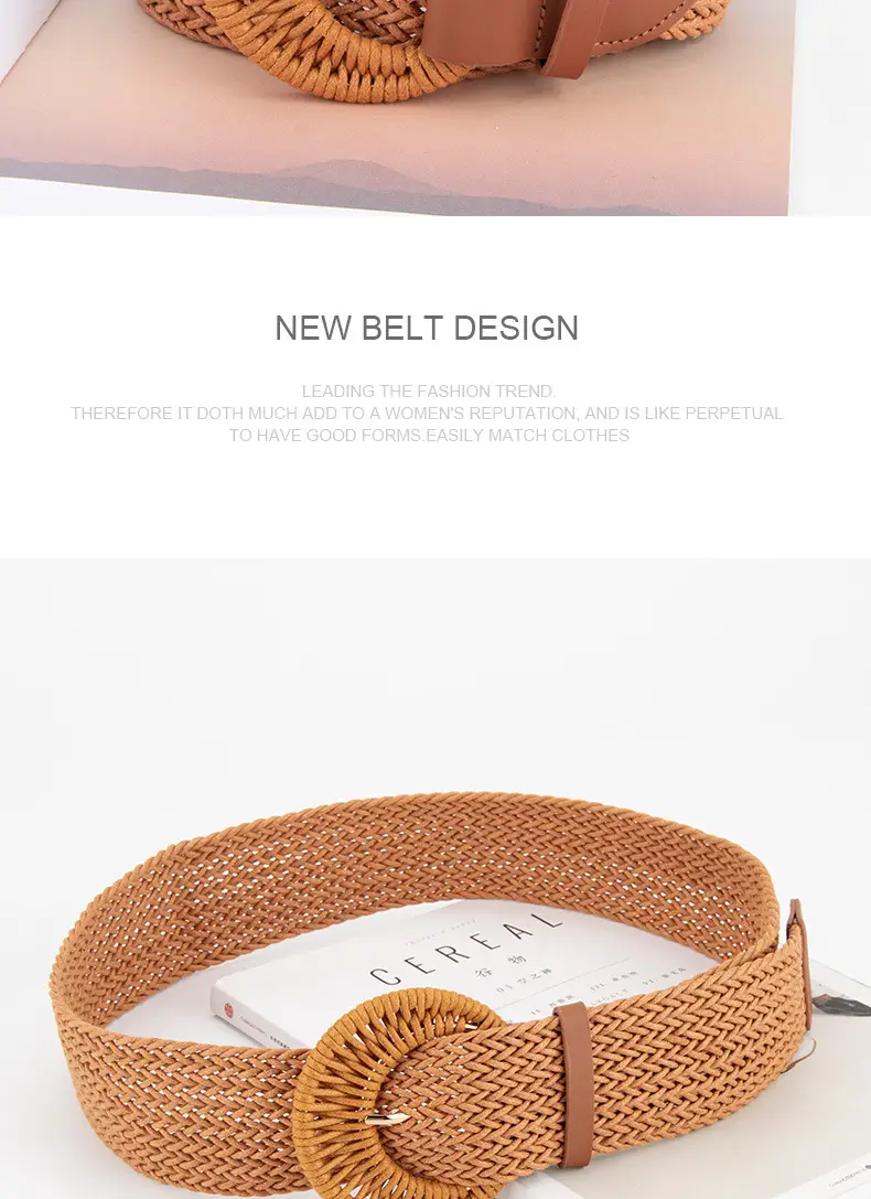 Women's Braided Wide Belt Brown Girdle Strap — feature 11