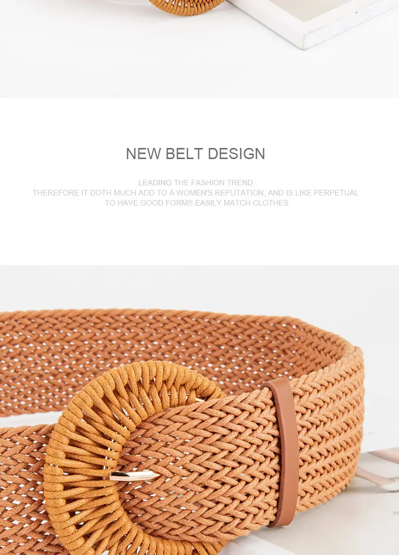 Women's Braided Wide Belt Brown Girdle Strap — feature 12