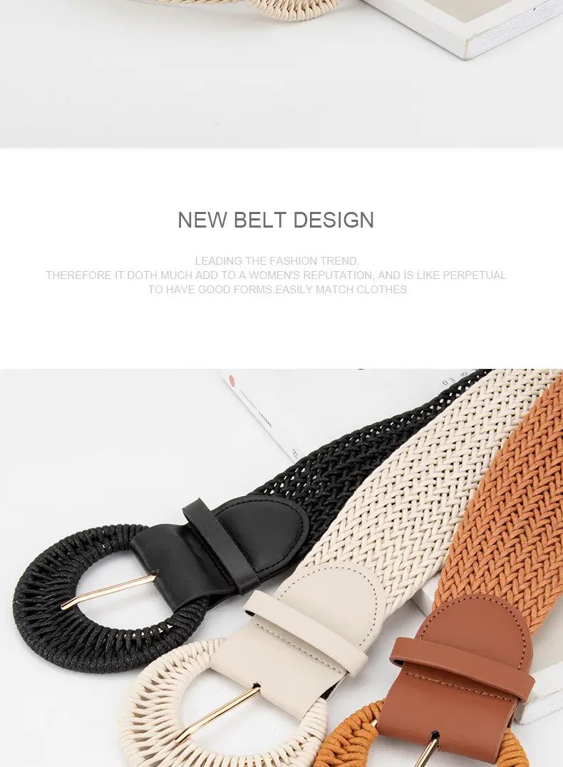 Women's Braided Wide Belt Brown Girdle Strap — feature 15