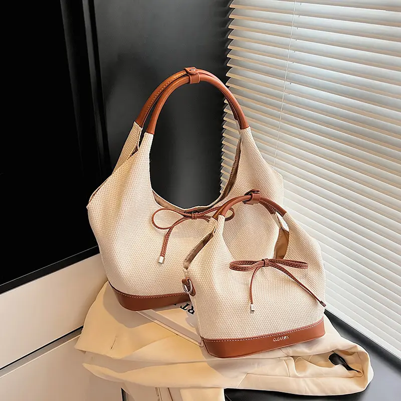 Women's Korean Style Large Tote Bag with Bow Stitching - Image 5