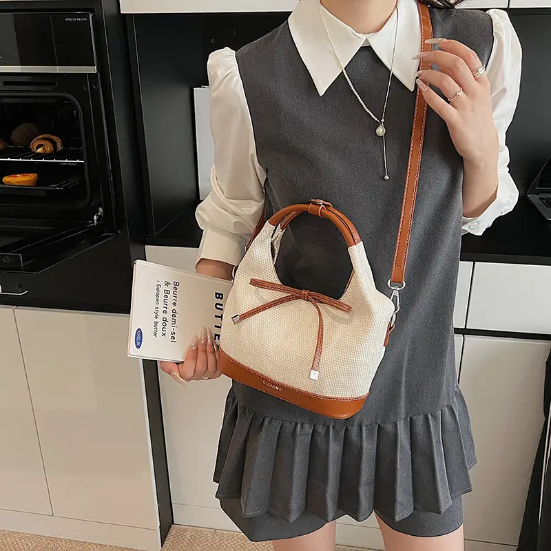 Women's Korean Style Large Tote Bag with Bow Stitching - Image 7