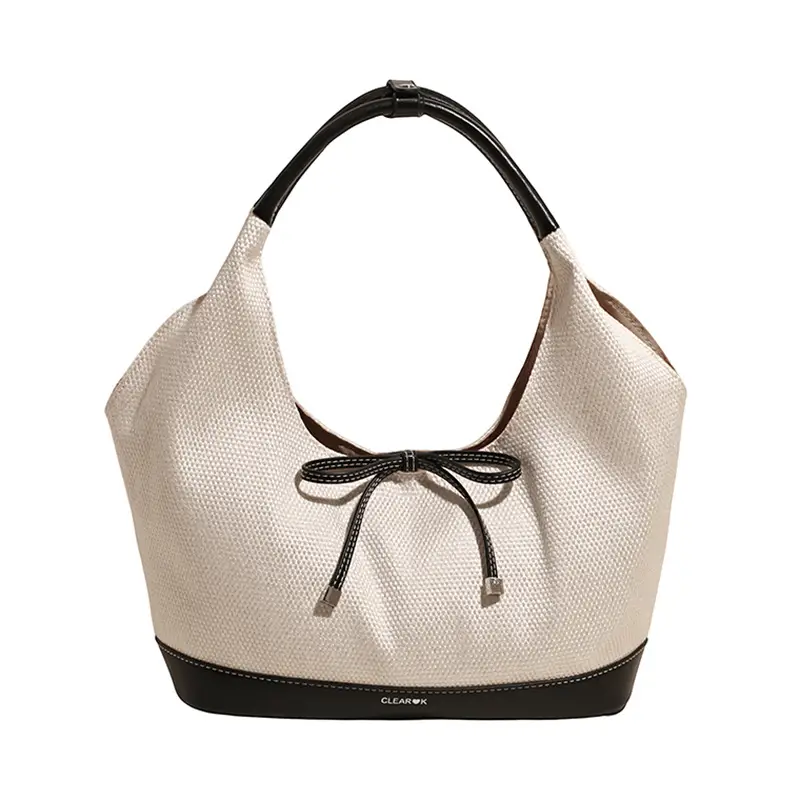 Women's Korean Style Large Tote Bag with Bow Stitching - Image 9