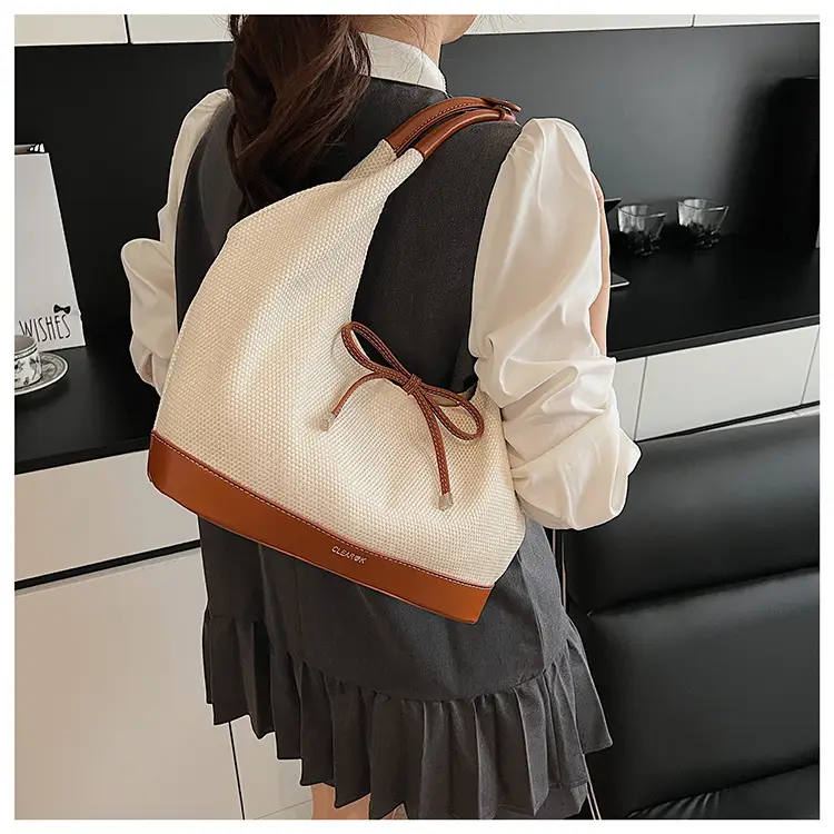 Women's Korean Style Large Tote Bag with Bow Stitching — feature 18