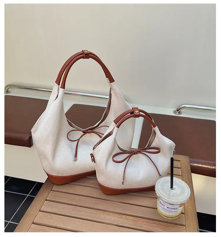 Women's Korean Style Large Tote Bag with Bow Stitching — feature 2