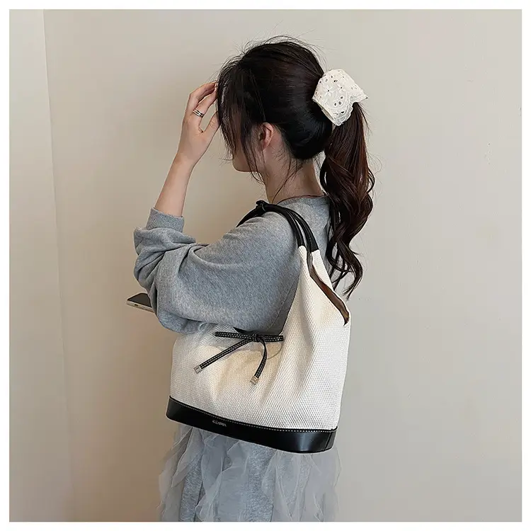 Women's Korean Style Large Tote Bag with Bow Stitching — feature 25