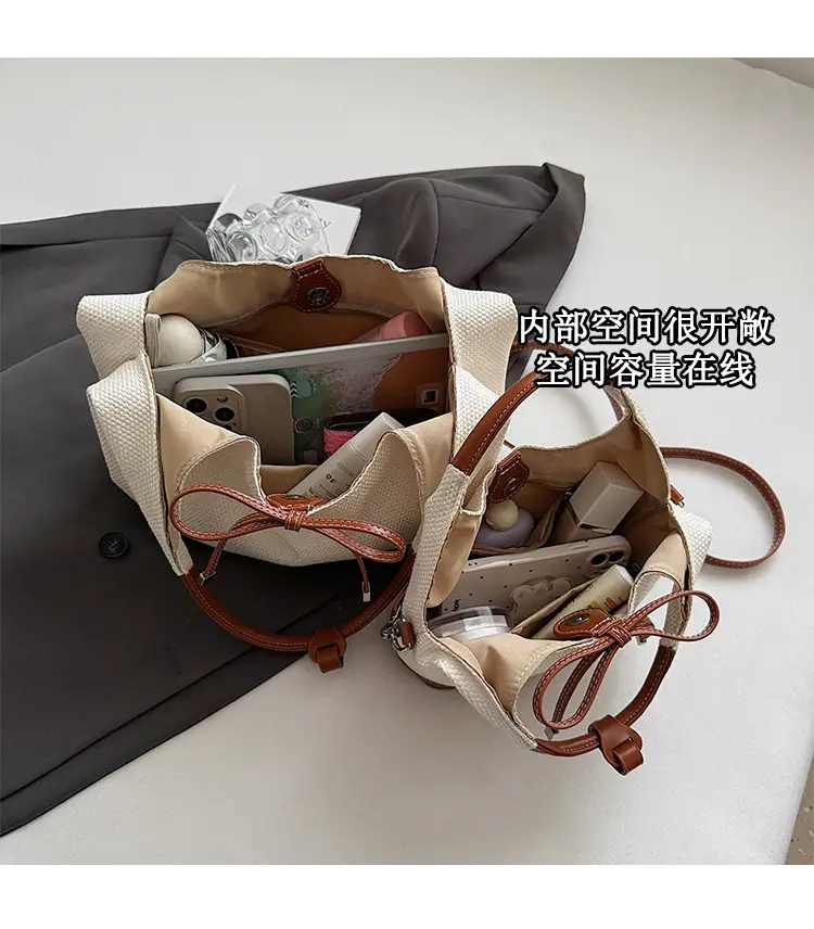 Women's Korean Style Large Tote Bag with Bow Stitching — feature 8