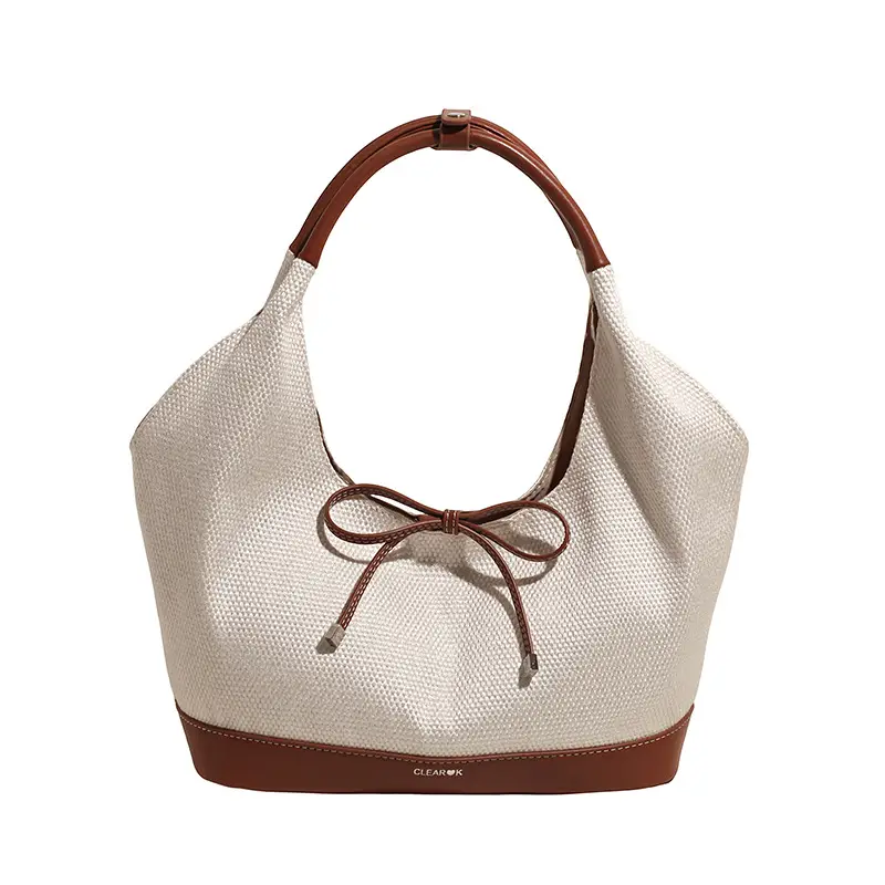 Women's Korean Style Large Tote Bag with Bow Stitching - Image 2