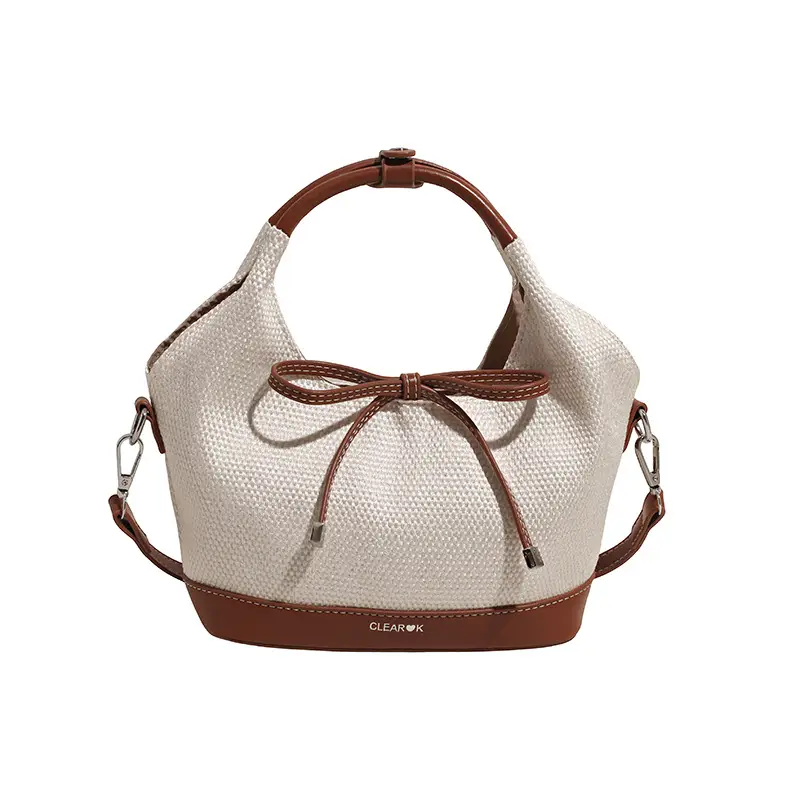 Women's Korean Style Large Tote Bag with Bow Stitching - Image 4