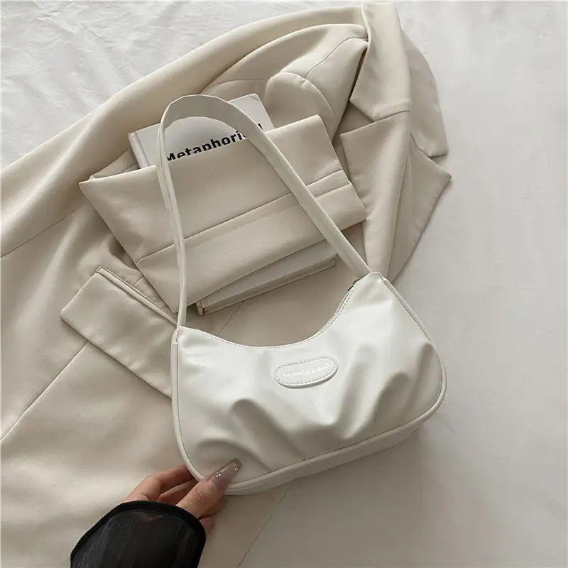 2025 Korean Style Pleated Shoulder Bag Women's White