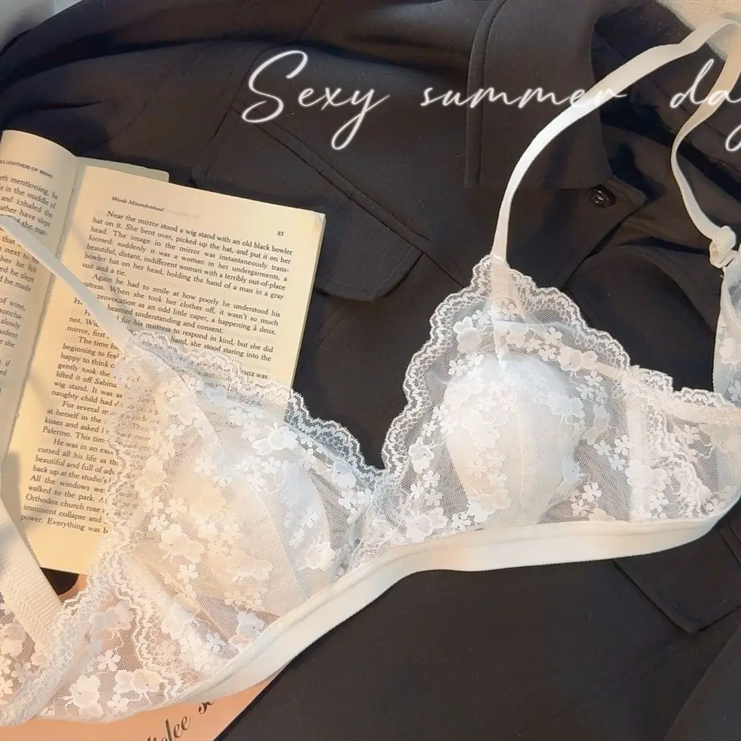 French Lace Sexy Women's Triangle Cup Underwear Small Breasts Summer Ultra-Thin Breathable Beautiful Back Bra — feature 1
