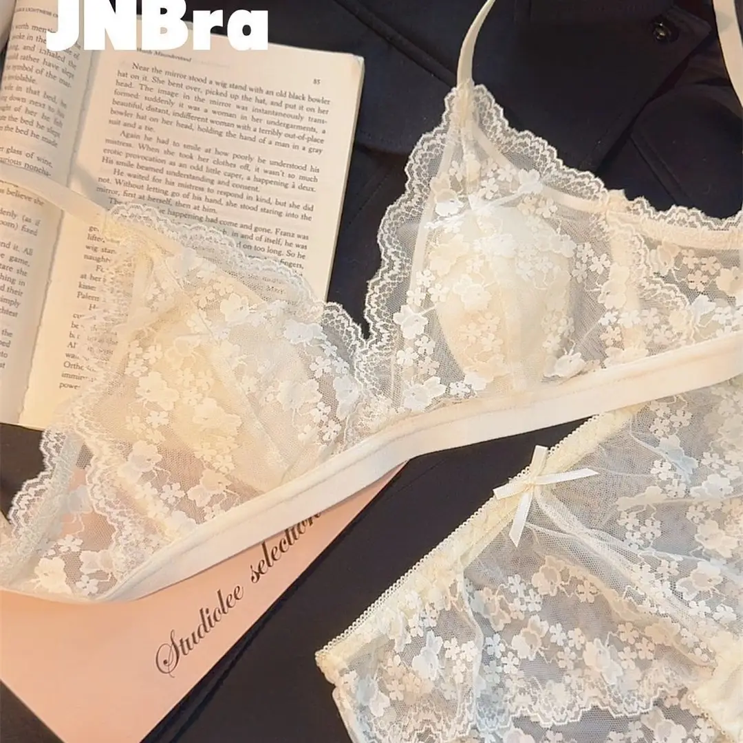 French Lace Sexy Women's Triangle Cup Underwear Small Breasts Summer Ultra-Thin Breathable Beautiful Back Bra — feature 5
