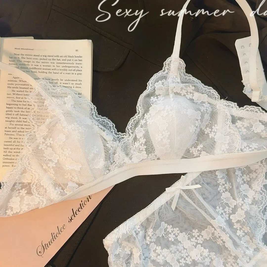 French Lace Sexy Women's Triangle Cup Underwear Small Breasts Summer Ultra-Thin Breathable Beautiful Back Bra