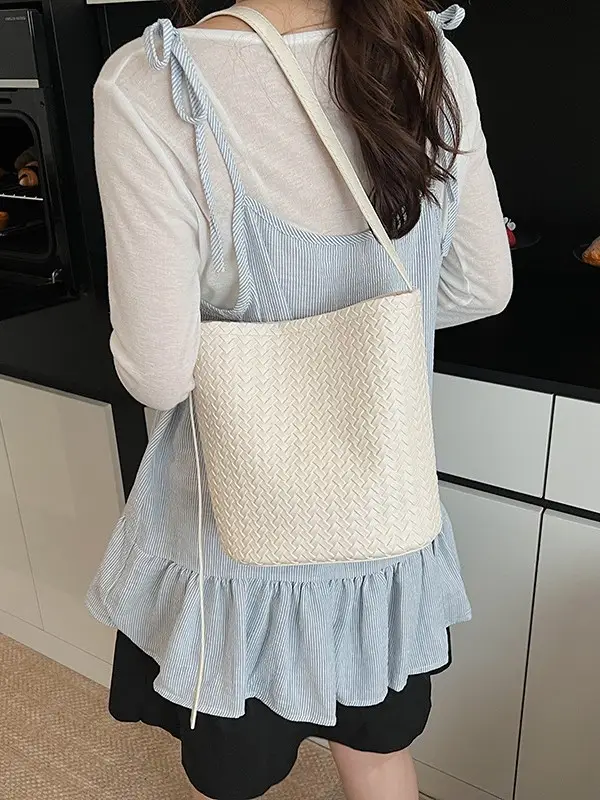 Women Crossbody Bag Light Blue Woven Pattern 2025 - Image 5
