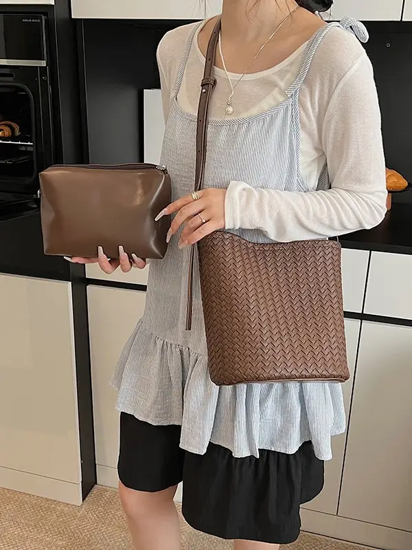 Women Crossbody Bag Light Blue Woven Pattern 2025 - Image 6