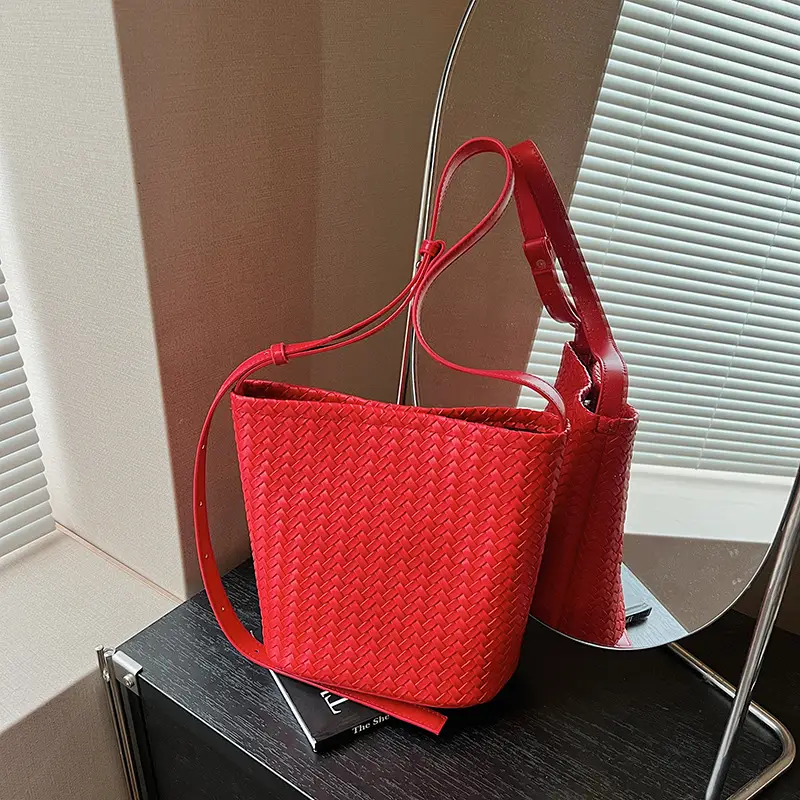 Women Crossbody Bag Light Blue Woven Pattern 2025 - Image 3