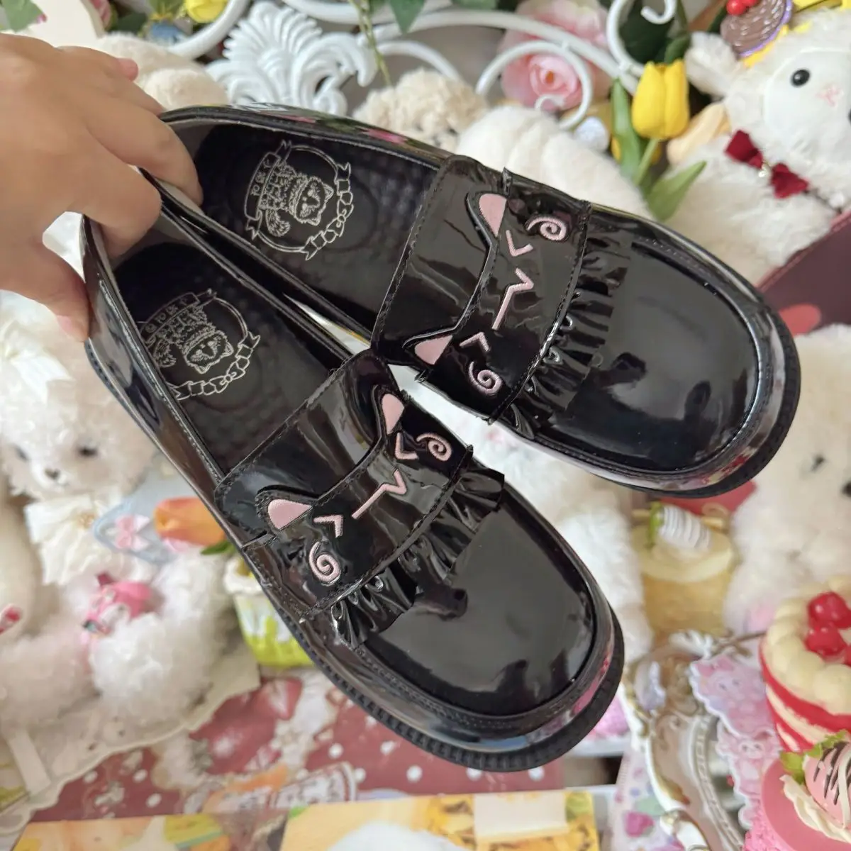 Kitten Embroidered Jk Shoes Black Brown Sweet Thick Sole — feature 8