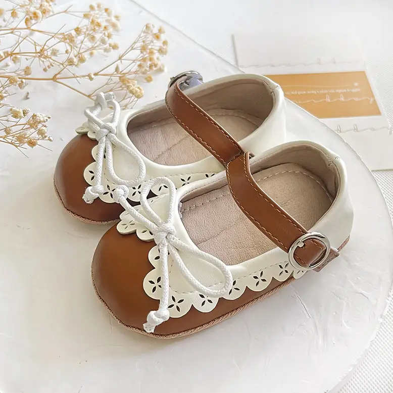 Cross-Border Wholesale Baby Toddler Shoes Soft Sole Baby Girl Pu Shoes Non-Falling Soft Princess Shoes Bow Non-Slip Soft Sole