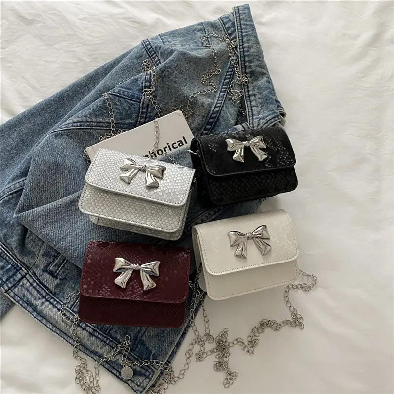 White Korean Style Mini Bag with Bow Chain - Image 6