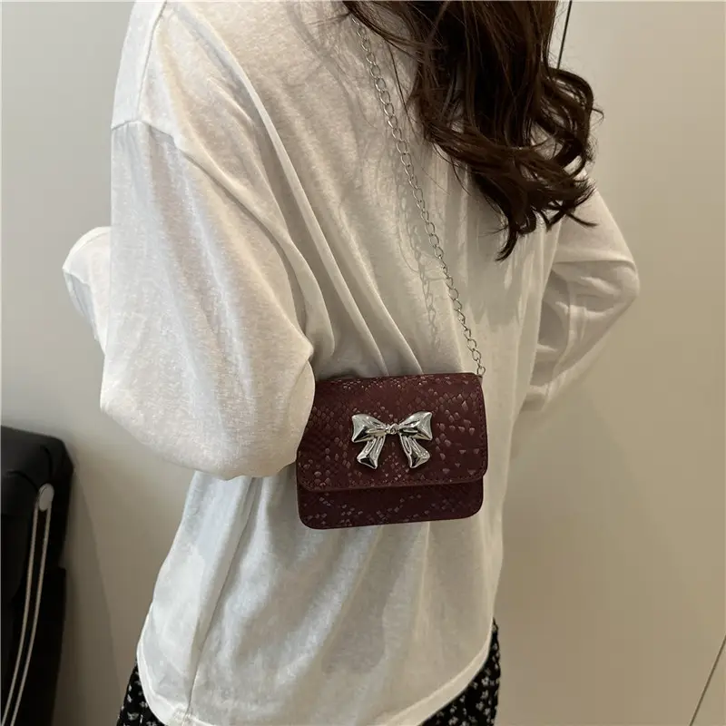 White Korean Style Mini Bag with Bow Chain - Image 8
