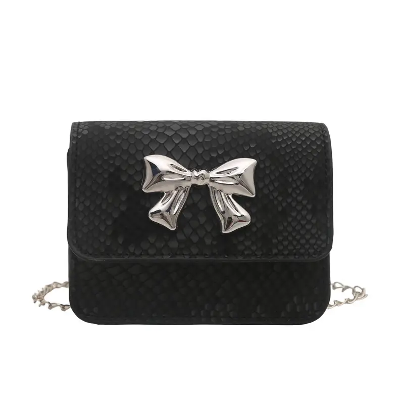 White Korean Style Mini Bag with Bow Chain - Image 9