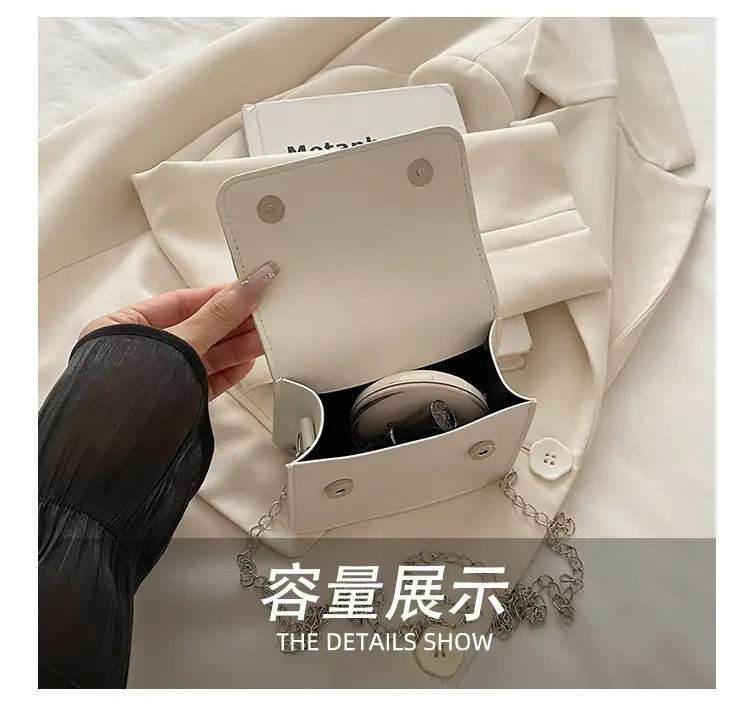 White Korean Style Mini Bag with Bow Chain — feature 8